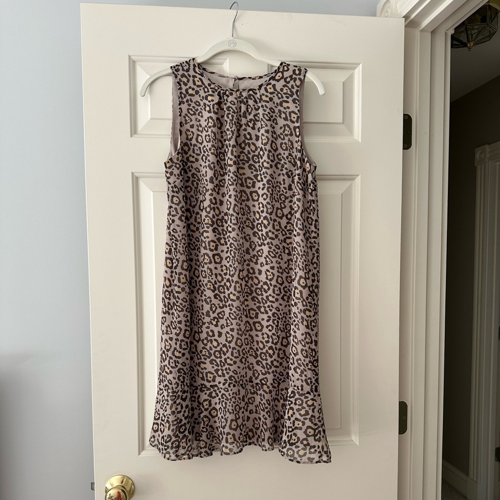 LOFT Leopard Print Sleeveless Dress with Ruffle Hem